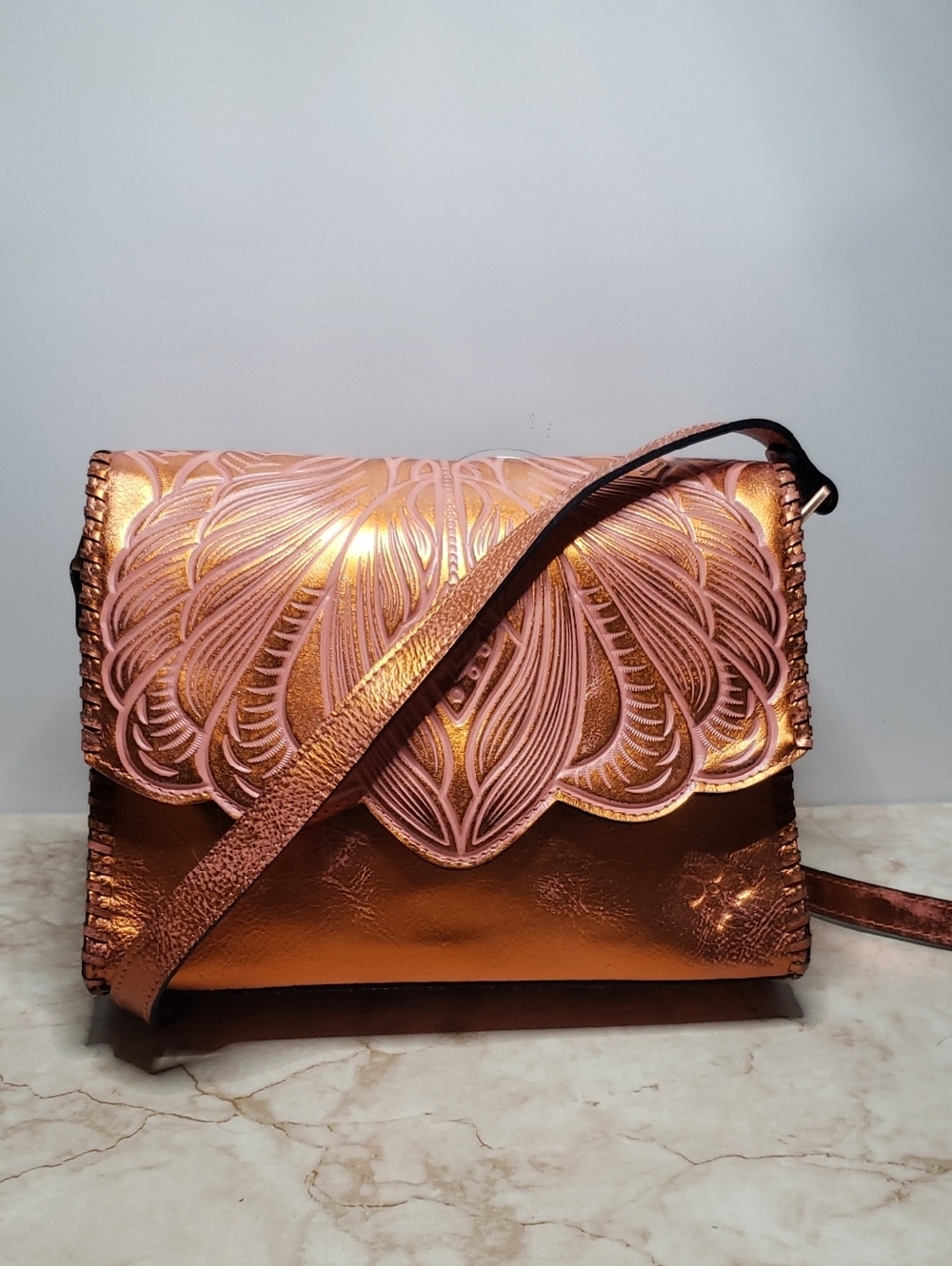Patricia Nash Women's Metallic Saddle  Copper-Pink Crossbody Bag
